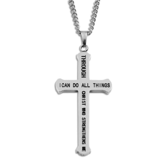 "I Can Do All Things with Christ" 18k Gold Cross Necklace - Picture 1 of 13